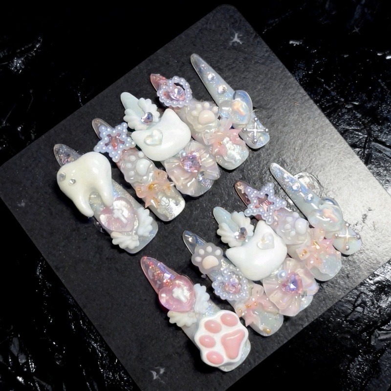 10PCS Sweet Cool White 3D Cat  - Cat Claw Bark ulasan dan harga